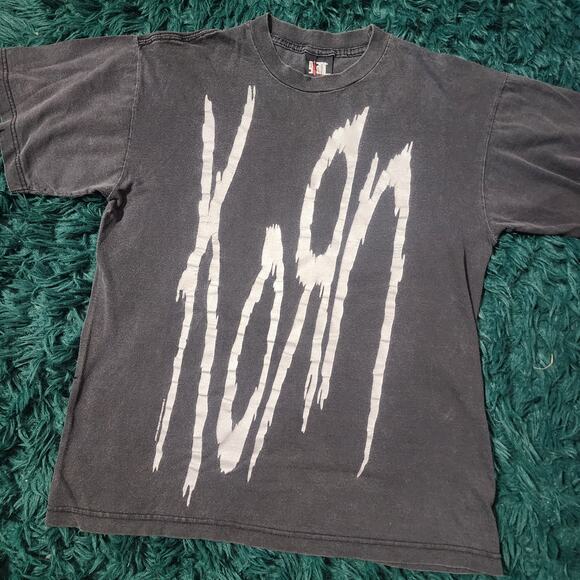 Vintage 90s Korn Life Is Peachy Giant Tag Band Tee Distressed Black 19x25 - Picture 1 of 9